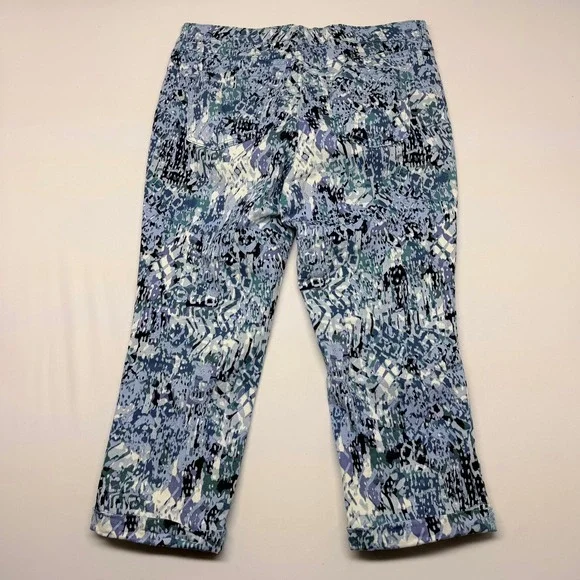 Nine West Chrystie Capri Jeans Women 16 Blue Abstract Print Stretch Cropped Pant - Picture 2 of 11